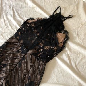 LF eyelash lace black and nude bodycon dress